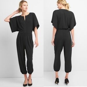 GAP Black Kimono Sleeve Jumpsuit‎ Medium Pull-On Elastic Cuff Leg Tapered NEW